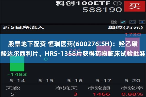 股票地下配资 恒瑞医药(600276.SH)：羟乙磺酸达尔西利片、HRS-1358片获得药物临床试验批准