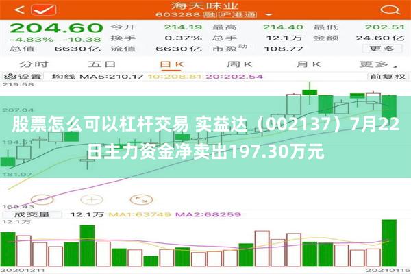 股票怎么可以杠杆交易 实益达（002137）7月22日主力资金净卖出197.30万元