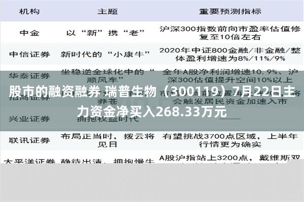 股市的融资融券 瑞普生物（300119）7月22日主力资金净买入268.33万元